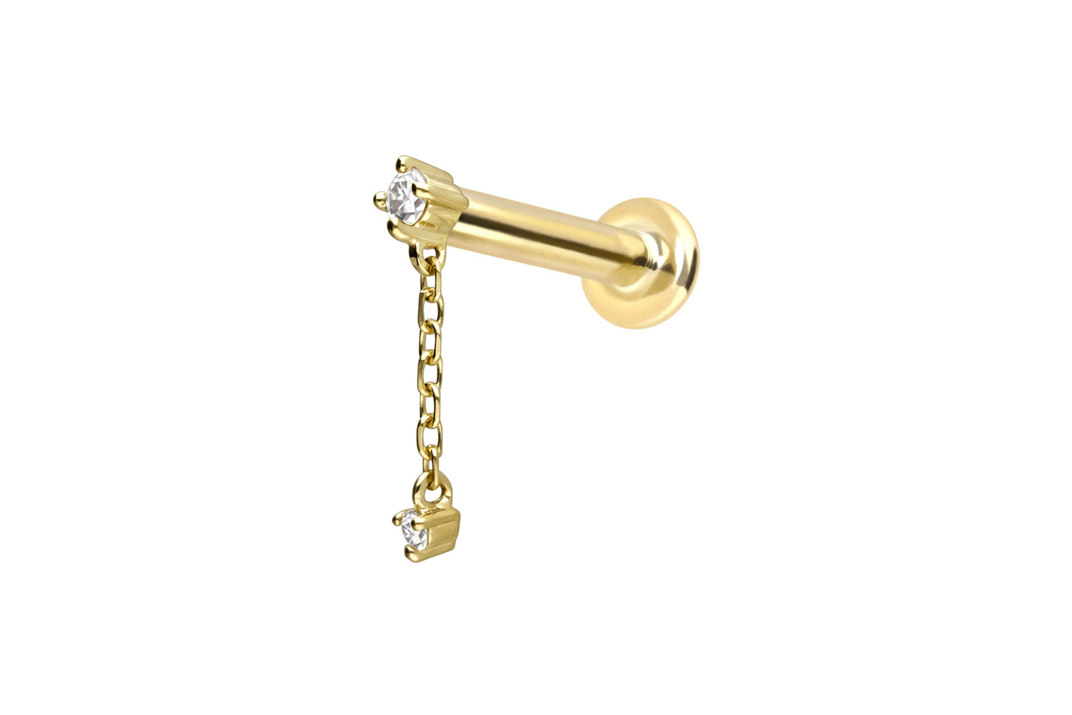 14 Karat Gold Labret Piercing mit Innengewinde 2 MOISSANITE + KETTE